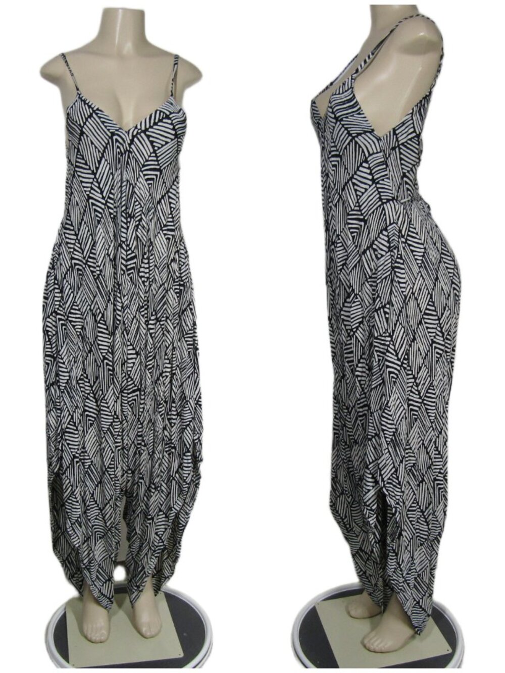 BOHO Hippie Lagenlook Festival Ikat ASYMMETRICAL Wide Leg Beach Jumpsuit S M